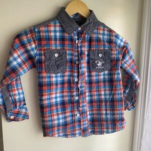 Beverly Hills Polo Club Plaid Kids Shirt Pockets Red Blue White Ponyboy Logo 5 6